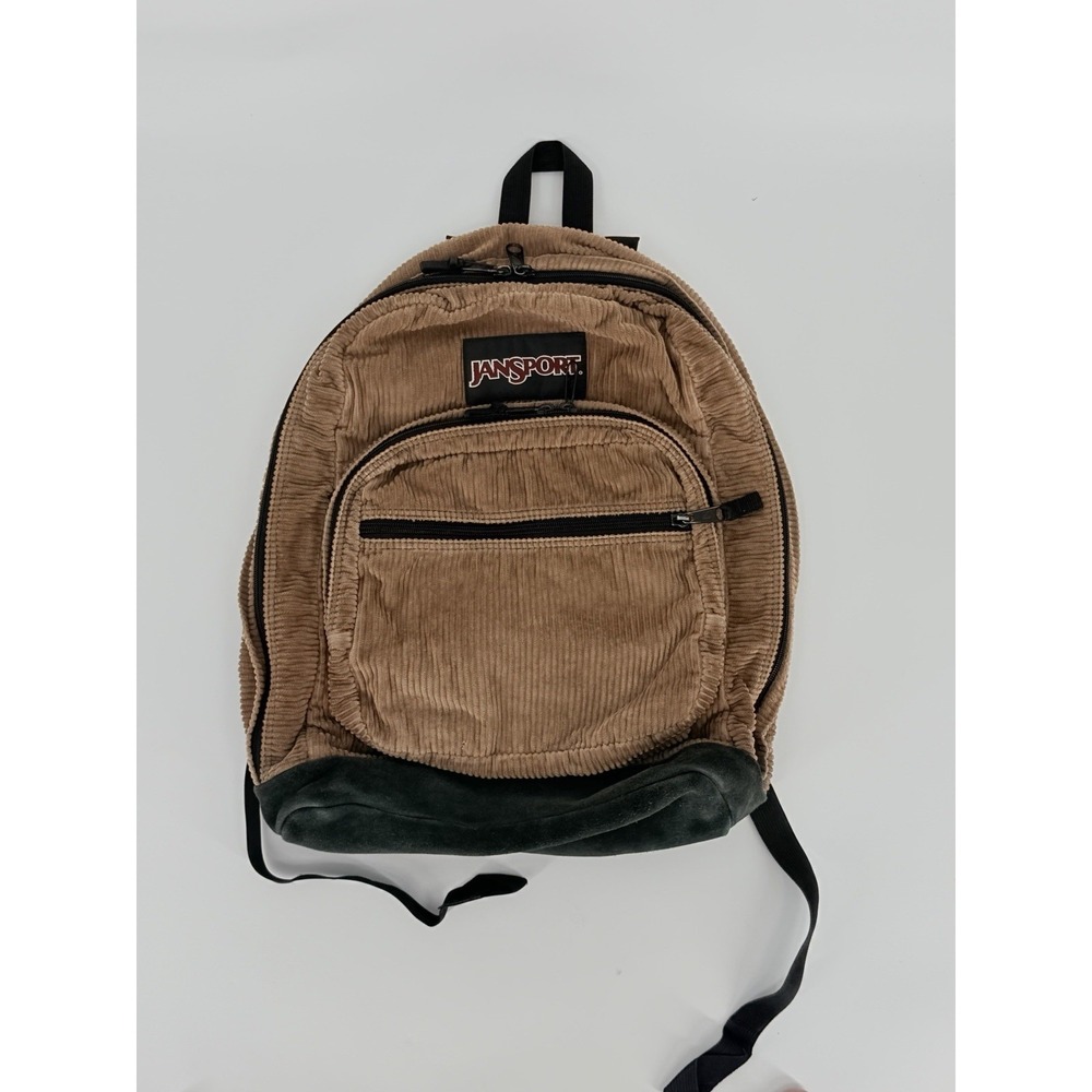 JanSport Corduroy Suede Backpack Brown Black Vintage School Bag
